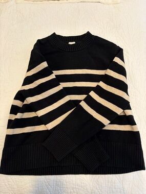 a new day Black and Cream Striped Crewneck Sweater